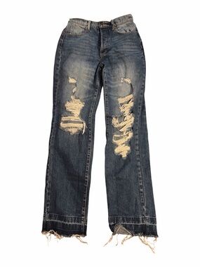 Cello Women's Flare Jeans in Distressed Dark Blue